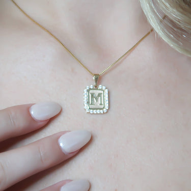 Gold CZ Initial Card Necklace